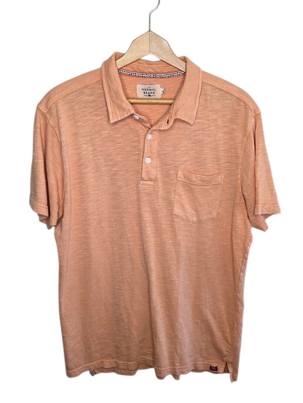 The Normal Brand Peach Orange Slub Pocket Short Sleeve Polo Shirt Size Large